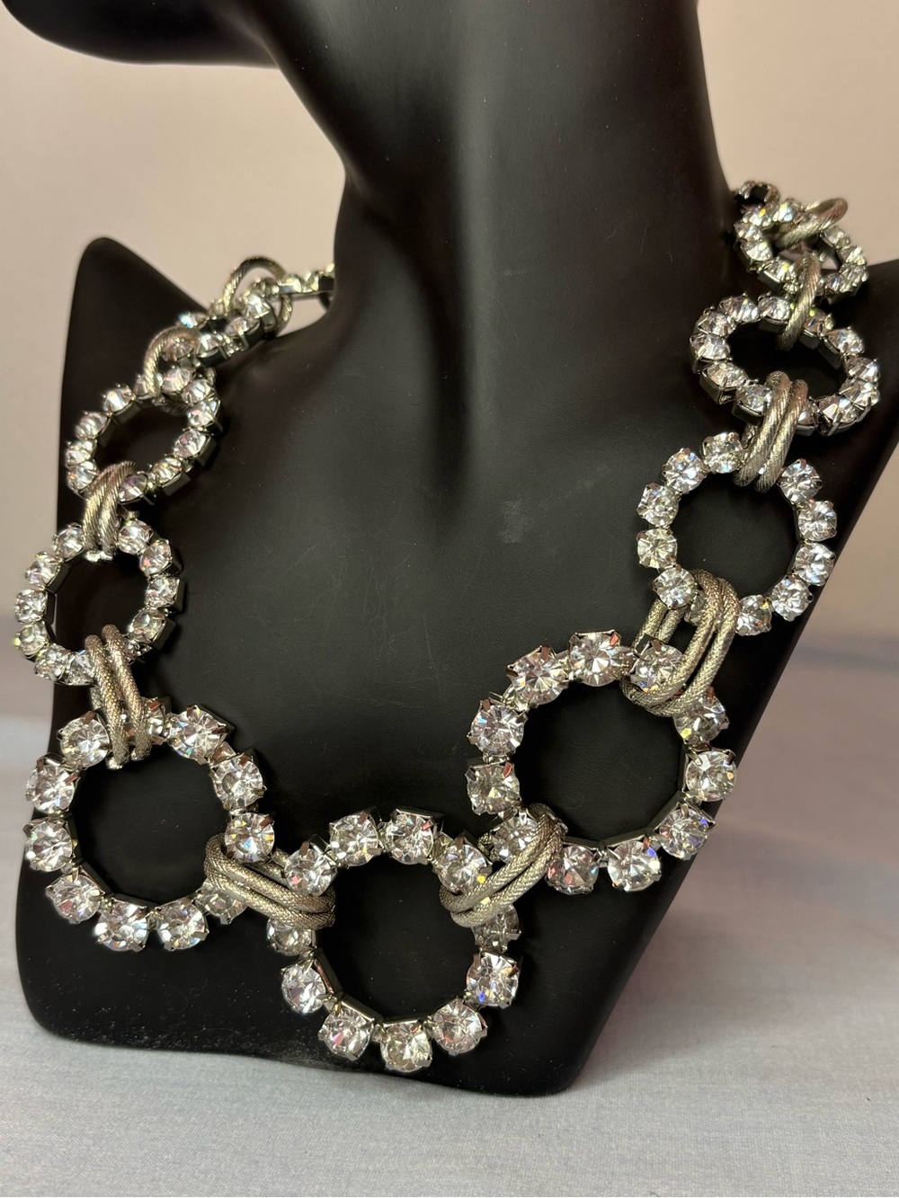Unique Rhinestone Statement Necklace with Graduated Rhinestone Circles - Picture 5 of 14
